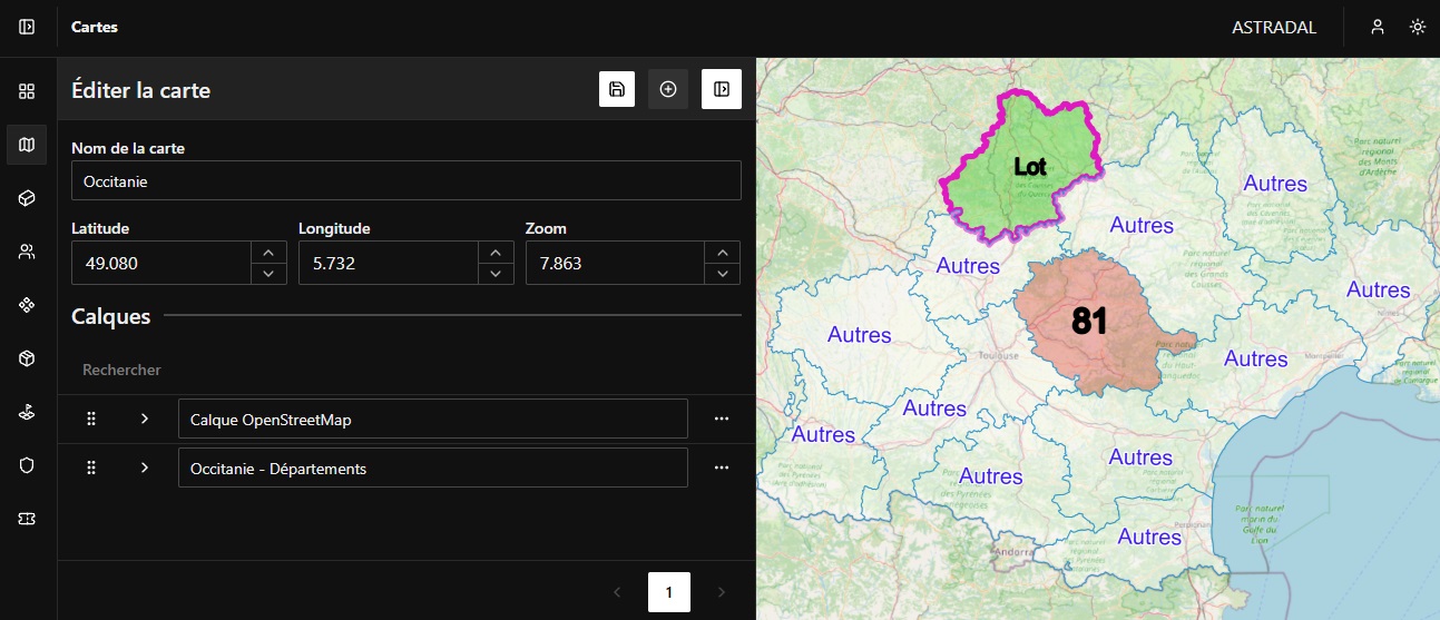 Edition de cartes en direct dans l'application Astradal Map Designer